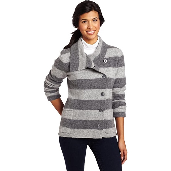 Horny Toad Heartfelt Gray Striped Wool Blend Sweater Jacket Women’s Size S - Picture 1 of 12